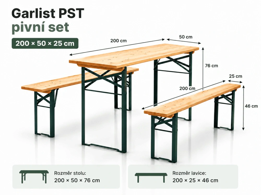 Garlist PST pivní set 200 × 50 × 25 cm